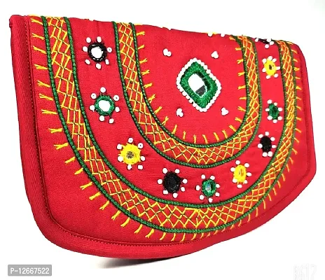 SriShopify Handicrafts Women Wallet Banjara Hand Purse Girls Stylish, Cotton ladies clutches purses phone case (Medium Red Wallet 8.5 Inch Original Mirrors Beads and Thread Work handmade)