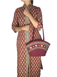 SriShopify Handicrafts Hand Embroidery Tote Bag Handmade shoulder bag for women handbags for ladies stylish (Medium Size9x13x3 inch) Maroon Handbag-thumb1