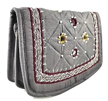 SriShopify Handicrafts Mini Women Wallets Combo for Ladies | Women Gift Items for Birthday Special | rakshabandhan Gifts for Sister Latest (6.5 inch Small Pouch Grey Maroon Two Fold)-thumb1