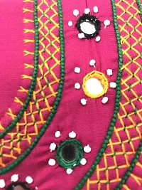 srishopify handicrafts Mini Hand Purse for Women Trendy Pouch Banjara Original Mirror Work Money Wallet for Girls (6.5 inch Small Pouch Pink Two Fold Handmade Thread Work)-thumb3