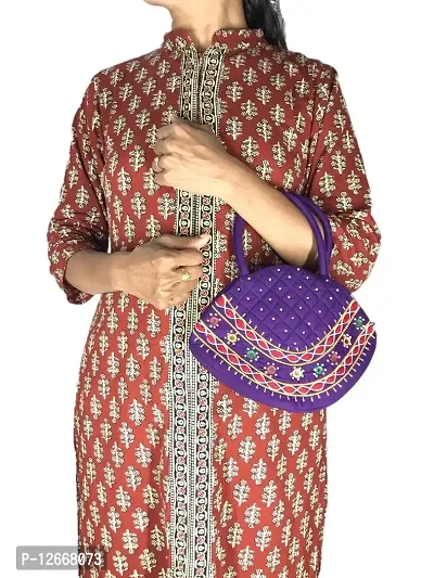 srishopify handicrafts Mini Size Women?s Handbag Banjara Traditional Hobo Bag Purse Cotton handmade purple colour bags (Small size 6.5x9.5x3.5 inch Mirror work Beads thread Work Handcraft Pouch)-thumb2