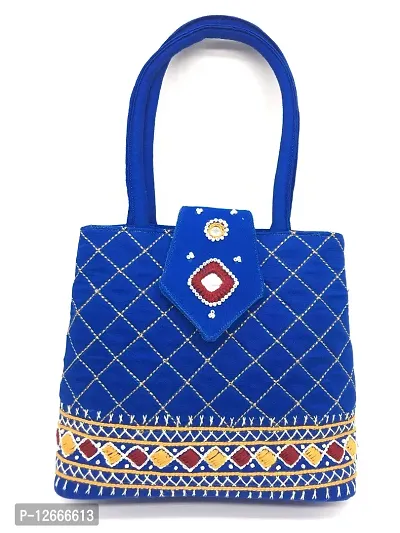 srishopify handicrafts Women Hand held bag Small Size designer handmade Mini hand purse small size for girls Blue Color (7.5x.7x2.5 Inch original Beads Thread Work)-thumb0