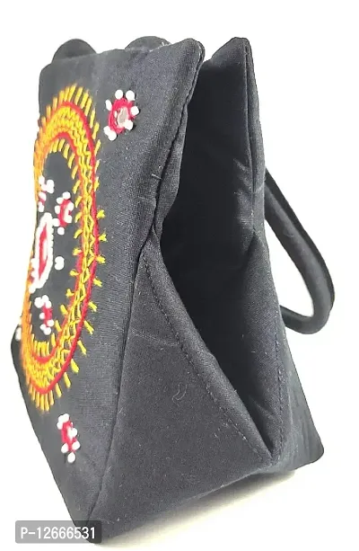 SriShopify HandCrafts Women Wallet with handle Banjara Traditional Cotton handmade Hand Purse with Handle (Small Black Hobo Bag, Mirror and Beads thread Work Handcraft Purse)-thumb3