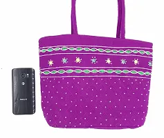 srishopify handicrafts Women's Cotton Tote Bag Handcrafted Embroidered Handbag Stylish Shoulder bag for Bridal, Casual, Party, Wedding Best Gift Option 9 Inch Purple-thumb1