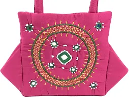 SriShopify Handicrafts Women?s Handbag Banjara Traditional Hobo Bag Purse Cotton handmade (Small, Mirror and Beads thread Work Handcraft Pouch, Pink and Green)-thumb4