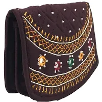 SriShopify Handicrafts Mini Hand Purse for Women Trendy Pouch Banjara Original Mirror Work Money Pocket Wallet for Girls (6.5 inch Brown Small Pouch Two Fold Handmade Thread Work)-thumb4