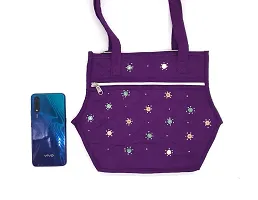 srishopify handicrafts Women's Handmade Cotton Ethnic Rajasthani Embroidered Hand Bag Party Hobo Bags for Ladies Marriage Gift Items 9 Inch Purple-thumb1