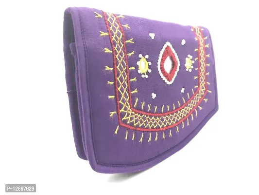 SriShopify Girls Women's Cell Phone Holder Pocket Wallet Hand Purse Clutch Handmade Embroidery (7.5 Inch Beads and Threads Work, Purple Purse)-thumb2