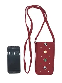 SriShopify Handicrafted Women's Small Cross Body Phone Bag Stylish Cotton Handmade Embroidery Mobile Cell Phone Holder Pocket Purse Wallet Sling Bag Mini Shoulder Bags Navratri Gifts Kanya Maroon-thumb1