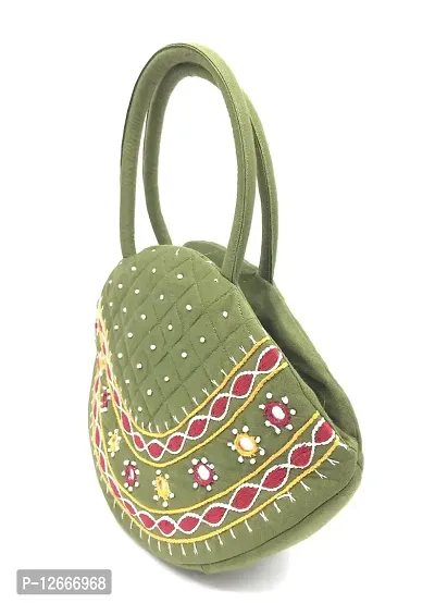 srishopify handicrafts Women Handbag Banjara Traditional Pot Bag Hand Purse Cotton handmade Top handle bag Mehandi (olive green bags)-thumb4