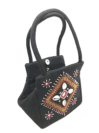 srishopify handicrafts Women's Cotton Traditional Design Mini Handbag cowrie shells Small basket bags for women handmade Girls Hand Purse (Black)-thumb3