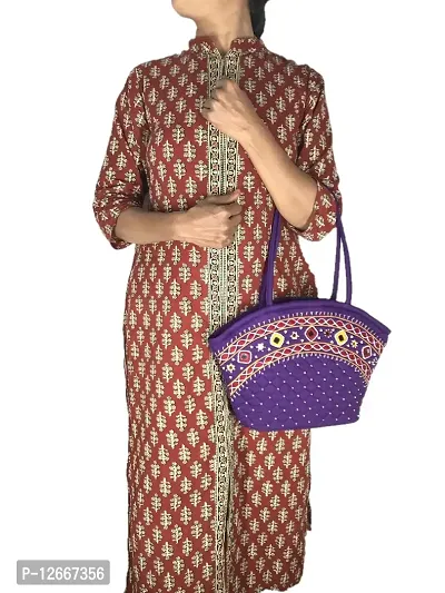 SriShopify Handicrafts Women's Handcrafted Embroidered Tote Bag Handbag for Bridal, Casual, Party, Wedding (Medium Size9x13x3 inch) purple colour-thumb2