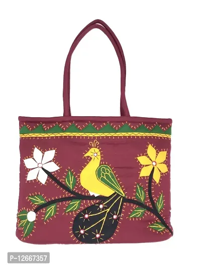 SriShopify Handcrafted Ethnic Hand Bags for Women Stylish Tote Bags for Girls (Medium 14x10x4 Mirror Beads and Embroidery)
