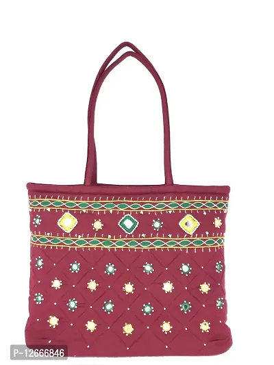 SriShopify Ladies Shoulder bag Ethnic Cotton Handmade Hand bags for Women Banjara Embroidery Applique Work (Medium Size 14x10x4 Green Tote bag)