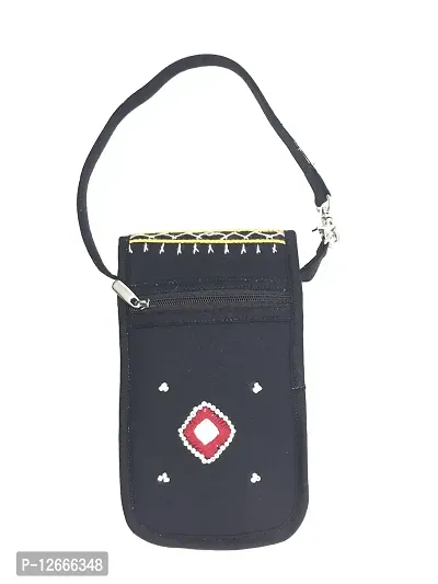 SriShopify Handicrafts women mobile wallets for ladies wristlet handbag | embroidered mobile pouch for women (Size 7x4x1 inch) Black-thumb4