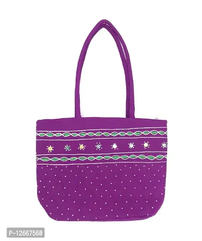 srishopify handicrafts Women's Cotton Tote Bag Handcrafted Embroidered Handbag Stylish Shoulder bag for Bridal, Casual, Party, Wedding Best Gift Option 9 Inch Purple