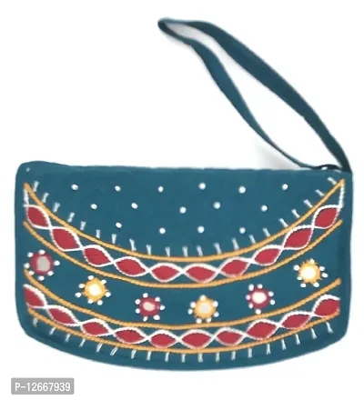 SriShopify Handicrafts Purse Women's Clutch with Mobile Holder Fashion Wristlet Banjara Ethnic Girls Cell Phone Holder Wallet Lady Mobile Pouch(7.5 x 5 Inches) Blue