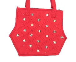 srishopify handicrafts Cotton Top Handle Bag for Women Stylish Handmade Shoulder Bag with Full Top Zipper, Inner Pocket Hobo Bag Marriage Gifts 9 Inch Red-thumb4