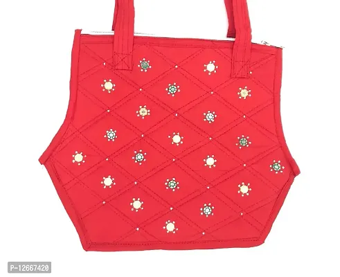 srishopify handicrafts Cotton Top Handle Bag for Women Stylish Handmade Shoulder Bag with Full Top Zipper, Inner Pocket Hobo Bag Marriage Gifts 9 Inch Red-thumb5