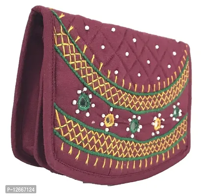 SriShopify Handicrafts Money Pouches for Girls Banjara Traditional Hand Purse Cotton Clutch Purse for Women Wallet (6.5 Inch Small Purse Maroon Mirror, Beads and Thread Work Handcraft)-thumb5