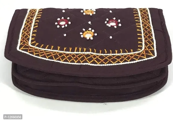 SriShopify Handicrafts Womens Hand Purse Combo Pack Banjara Traditional Hand Poches Cotton Clutch Purse for Girls Wallet (6.5 Inch Blue Brown Purse Mirror, Beads Thread Work Handcraft)-thumb5