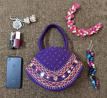 srishopify handicrafts Mini Size Women?s Handbag Banjara Traditional Hobo Bag Purse Cotton handmade purple colour bags (Small size 6.5x9.5x3.5 inch Mirror work Beads thread Work Handcraft Pouch)-thumb2