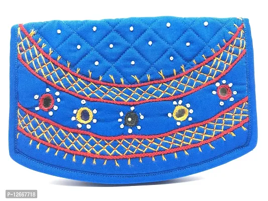 SriShopify Handicrafts Women Wallet Banjara Hand Purse Girls Stylish, Cotton Ladies Clutches Purses Phone case (Small Wallet Blue 6.5 Inch Original Mirror Beads and Thread Work Handmade)