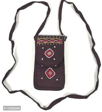 SriShopify handicrafted phone holder purse for girls sling bags stylish cross boady bag Banjara Cotton Batwa(Original Mirror work Beads Thread Work handcrafted sling bags Small)-thumb2