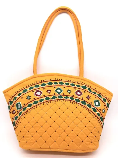 SriShopify Handmade bags for women zipper Tote Shoulder Handbags Traditional Basket bag (Medium Size 9x13x3 ich Hand Embroidery beads original Mirror work)
