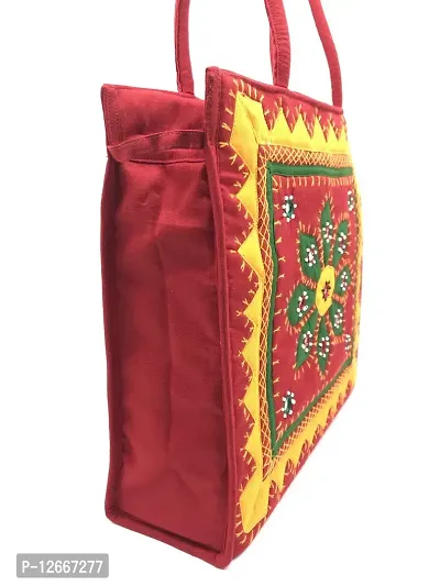 SriShopify Banjara Handicrafts Cotton Embroidery Multicolour Rajasthani Jaipuri Hand Bag for Women  Girls handmade embroidery designs red  Green Size 25x25x9 cm-thumb2