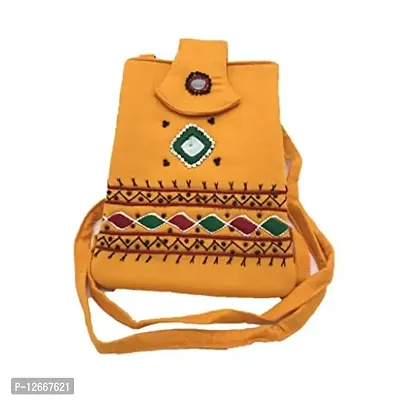 srishopify handicrafts Banjara Style handmadeThread work Beaded Sling bag for Women | Crossbody Long Strap Purse | Handmade Natural Style| Hanging Purse (Gold)