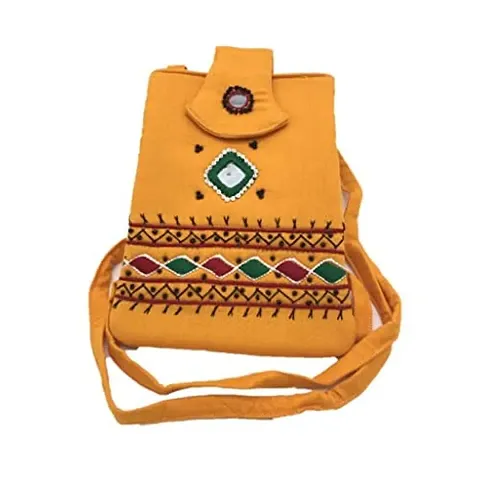 srishopify handicrafts Handmade Valentine Gift For Girlfriend Banjara Embroidered Sling Bag For Women Girls Mobile Crossbody Long Strap Purse Ladies Natural Style Hanging Purse (Multicolour)