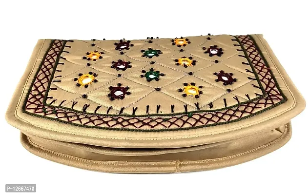 srishopify handicrafts Women?s Wallet Banjara Traditional Clutches with phone pocket, Cotton handmade stylish ladies purse (Medium 8.5 Inch, Cream, Mirror, Beads and Thread Work Handcraft)-thumb2