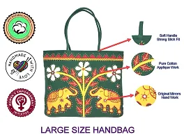 SriShopify Handmade Large Tote Bag for Women with Zip Stylish Cotton Handbags for Girls Gift Items Elephant Embroidery Green Shoulder bag-thumb4