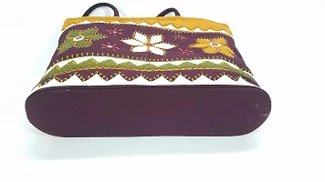 SriShopify Womenrsquo;s Handbag Banjara Traditional Basket Aplic Bag Tote Bag Cotton handmade (Large, Mirror Beads and Thread Work Handcraft, Maroon and Mustard)-thumb4