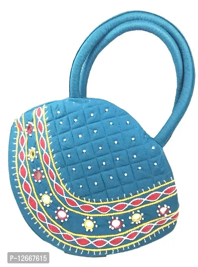 SriShopify Mini Women?s Handbag Vintage Banjara Traditional Pot Bag Hand Purse Cotton handmade (Small 6.5x9.5 Inch Mirror Beads and Thread Work Handcraft Pouch Rama Green)-thumb0