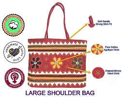 SriShopify Large Shoulder bags for Women travel Handcrafted Tote bags Eco Friendly Shopping bags for Ladies with Zip (18 Inch Embroidered handbag, Red)-thumb3