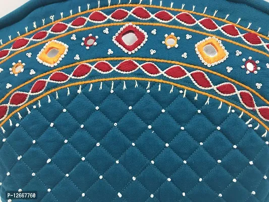 SriShopify Handcrafted Cotton Traditional Ethnic Rajasthani Jaipuri hand embroidery Handbag for Girls Women Medium size Tote 9x13x3 ich Rama green bag-thumb4