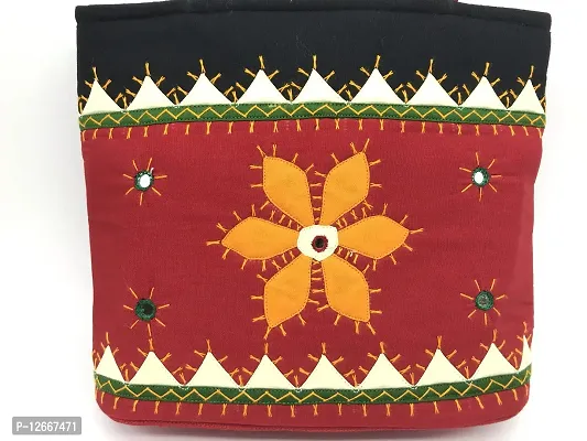 srishopify handicrafts Multicolour Bag For Women MINI Handmade Bags Rajasthani Applique Work Cotton Small Gift Items | 10.5x8x3 Inch Hand Embroidered Red Handbags-thumb3
