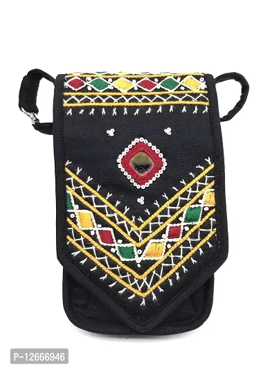 SriShopify Handcrafted Embroidery Sling Bag For Women | Mini Crossbody Cell Phone Purse Ethnic Stylish Party Black | 7x4x1 inch Thread work-thumb0