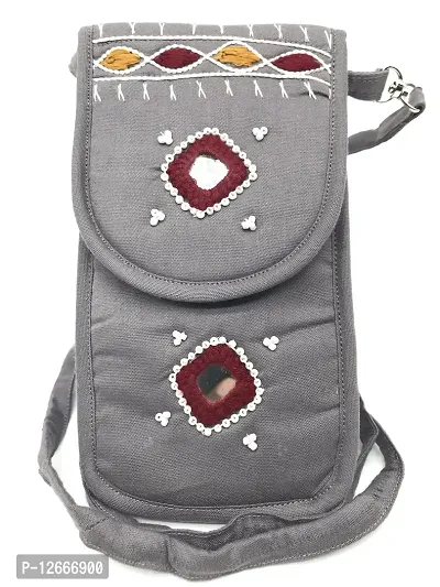 SriShopify handicrafted crossbody mobile bags for women sling bags stylish phone purse for girls Banjara work Cotton Pouch(Original Mirror work Beads Thread Work handcrafted sling bags Small)-thumb0