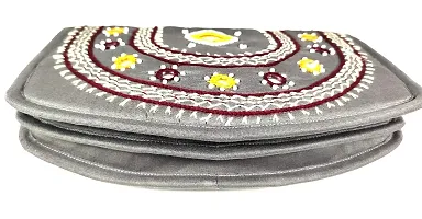 SriShopify Handicrafts Party Women Wallets Combo for ladies trendy pocket pouch banjara original mirror work money wallet for girls (8.5 inch Mobile pouch Grey Yellow Two Fold)-thumb2