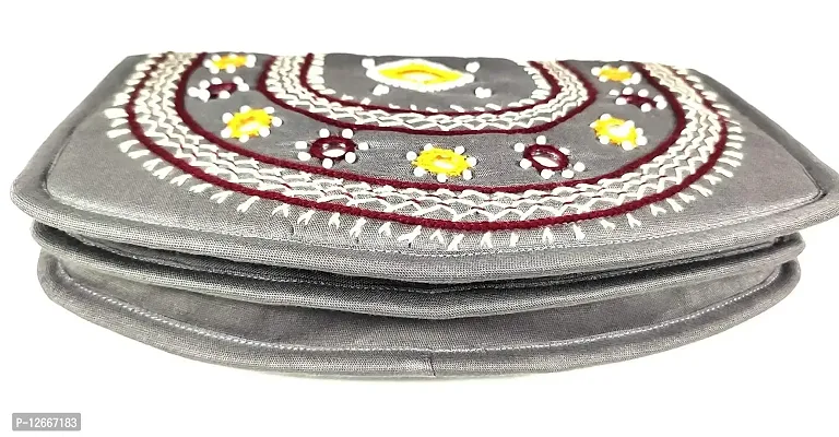 SriShopify Handicrafts Party Women Wallets Combo for ladies trendy pocket pouch banjara original mirror work money wallet for girls (8.5 inch Mobile pouch Grey Yellow Two Fold)-thumb3