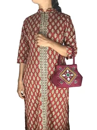 srishopify handicrafts bag Women Wallet with handle Banjara Traditional Cotton handmade Hand Purse with Handle Maroon (Small Hobo Bag, Mirror Beads)-thumb1