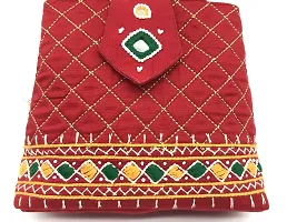 srishopify handicrafts MINI Handbags For Girls Stylish Banjara Traditional Women SMALL Handle Bags Ladies Hand Purse Cotton Fabric | 7Inch Original Beads Work Pouch Red Color-thumb1