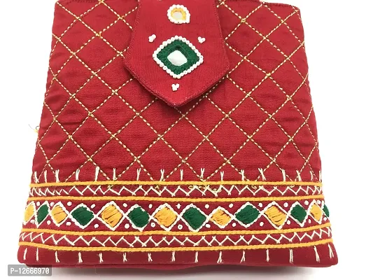 srishopify handicrafts MINI Handbags For Girls Stylish Banjara Traditional Women SMALL Handle Bags Ladies Hand Purse Cotton Fabric | 7Inch Original Beads Work Pouch Red Color-thumb2