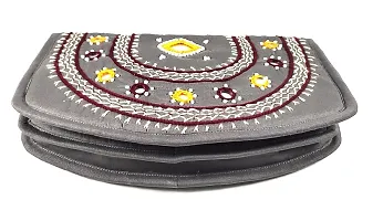 SriShopify Handicrafts Womens Hand purse Combo pack Banjara Traditional Hand Poches Cotton Clutch Purse for Girls Wallet (8.5 Inch Maroon Grey Purse Mirror, Beads Thread Work Handcraft)-thumb3