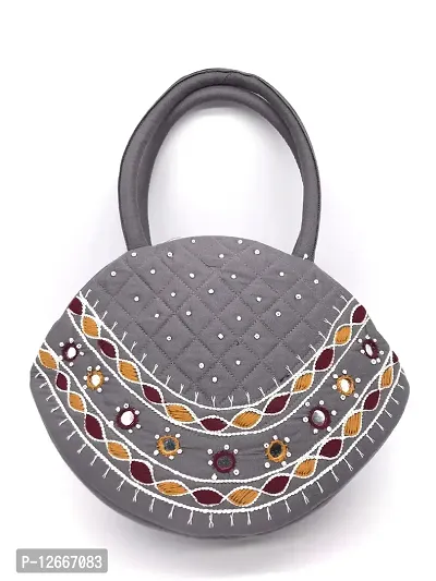 srishopify handicrafts Handmade Beautiful and Traditional Banjara bags ethnic top handle bag Small size Hobo bag for ladies hand held bag Grey 9.5x6.5x3.5 inch original Beads work Pouch