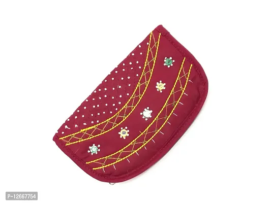 srishopify handicrafts Handmade Women's Wallet | Made with Soft Cotton Fabric| Slim and Easy to Fit in Pocket Clutch| Money Purse with Button Closure Unique Gift Items 8.5 Inch Maroon-thumb0