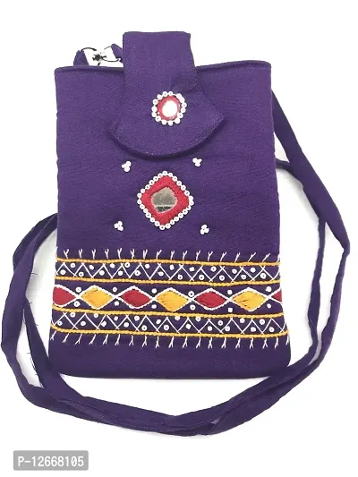 srishopify handicrafts Designer Embroidered Handmade Drawstring Potli Purse for Women Eco-Friendly Crossbody Sling Bag Original Mirror Diwali Return Gifts Banjara Handwork (lavender)-thumb0